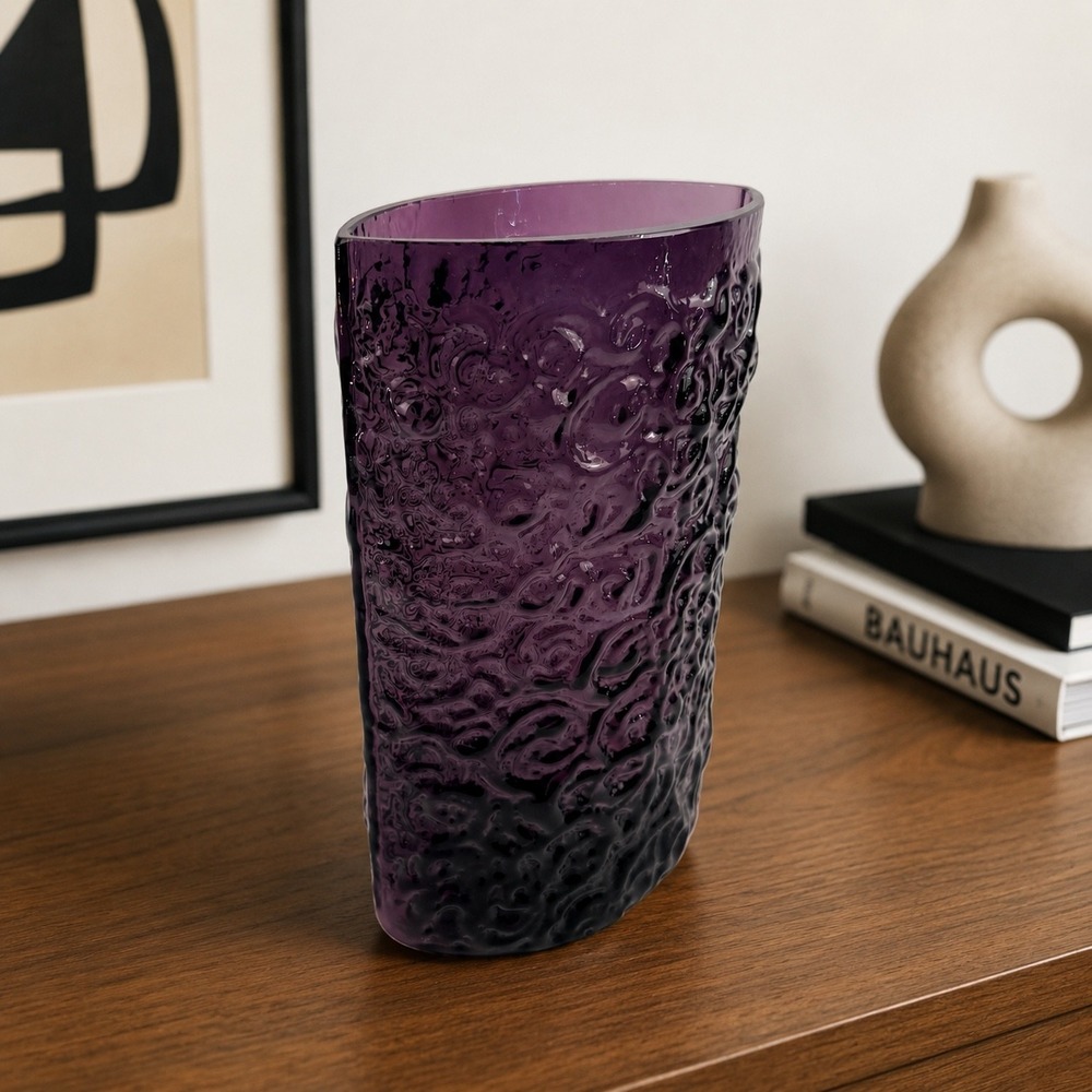 Blenko 6731 Plum Textured Art Glass Vase Joel Philip‎ Myers Purple MCM